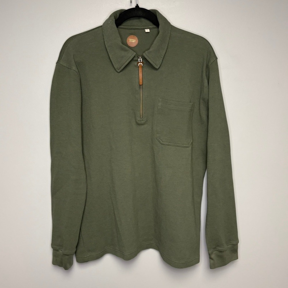 Common People Olive Green 1/2 Zip Waffle Knit Gorpcore Mens Sweater Sz M